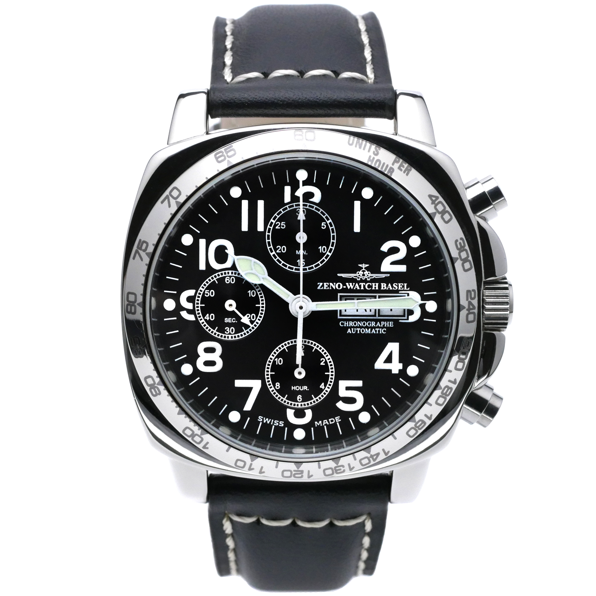 Zeno-Watch Basel Square Pilot Chrono Day-Date Swiss Men\'s Watch 43mm 3ATM 3557TVDD-a1