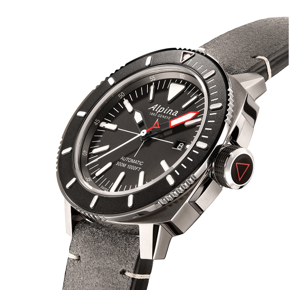 Alpina Seastrong Diver 300 Black Automatic Swiss Watch Gray Dial/Gray Leather Strap AL-525LGGW4TV6