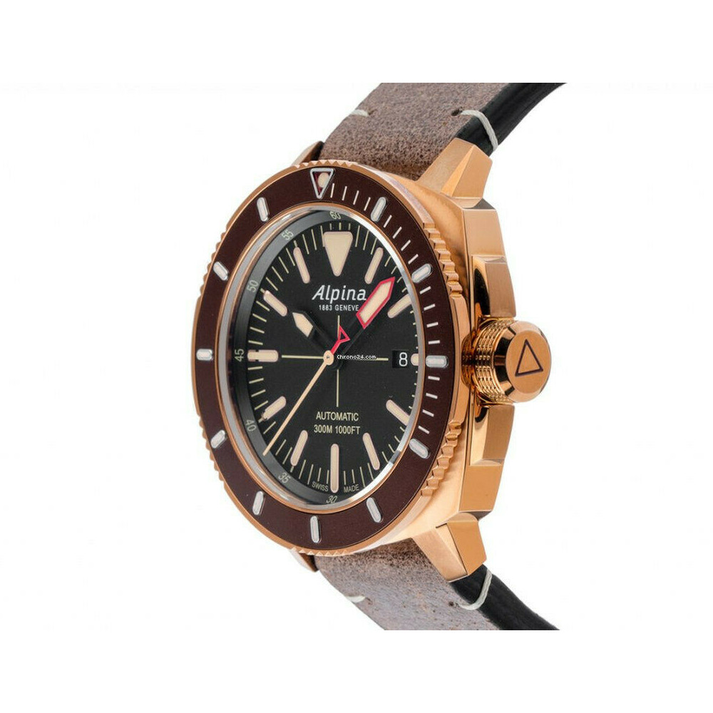 Alpina Seastrong 300 Diver Automatic Swiss Bronze Watch Brown Leather Strap
