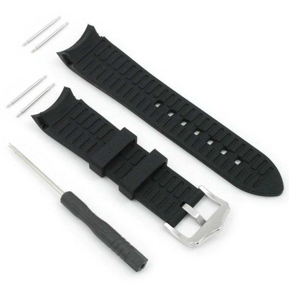 Chronotiempo Universal Silicone Watch Band Slim Watch Strap with Curved Ends 22mm Black With Stainless Steel Buckle