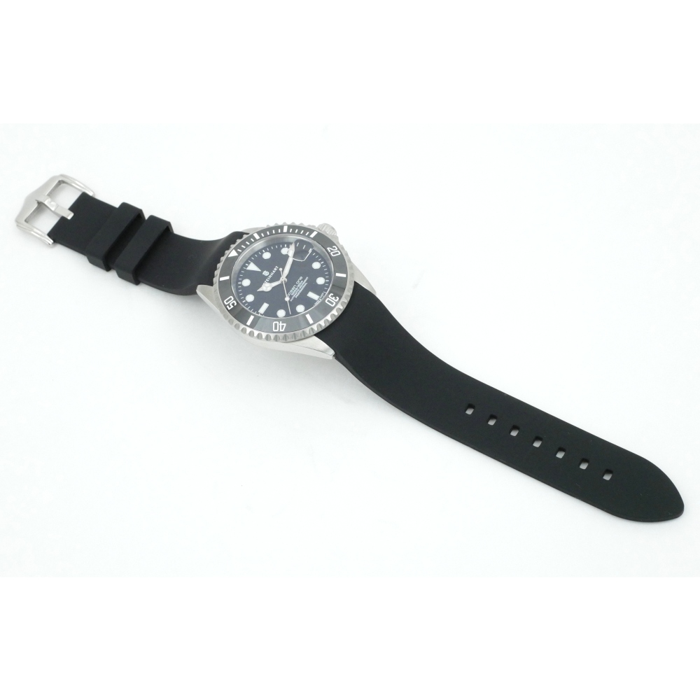 Chronotiempo Universal Silicone Watch Band Slim Watch Strap with Curved Ends 22mm Black With Stainless Steel Buckle