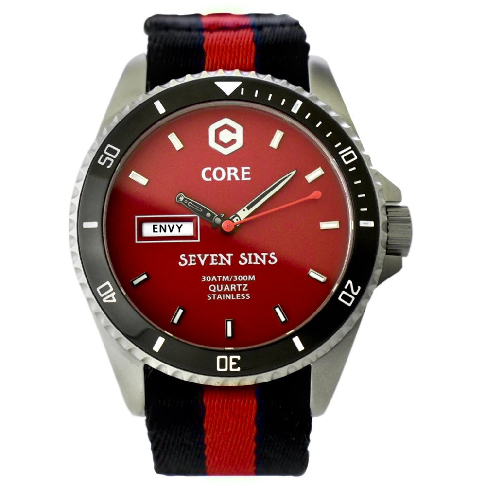 Core Seven Sins Quartz Red 42mm Diver Watch WR300