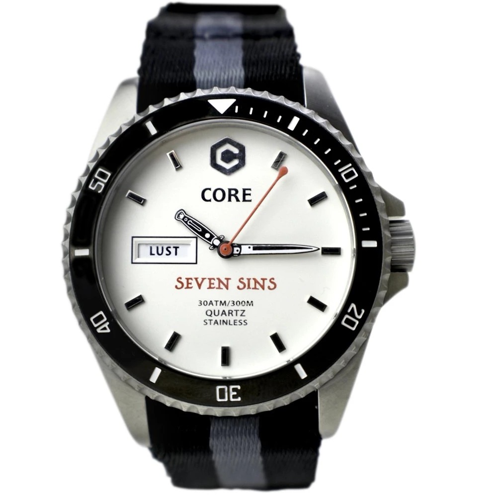 Core Seven Sins Quartz White 42mm Diver Watch WR300