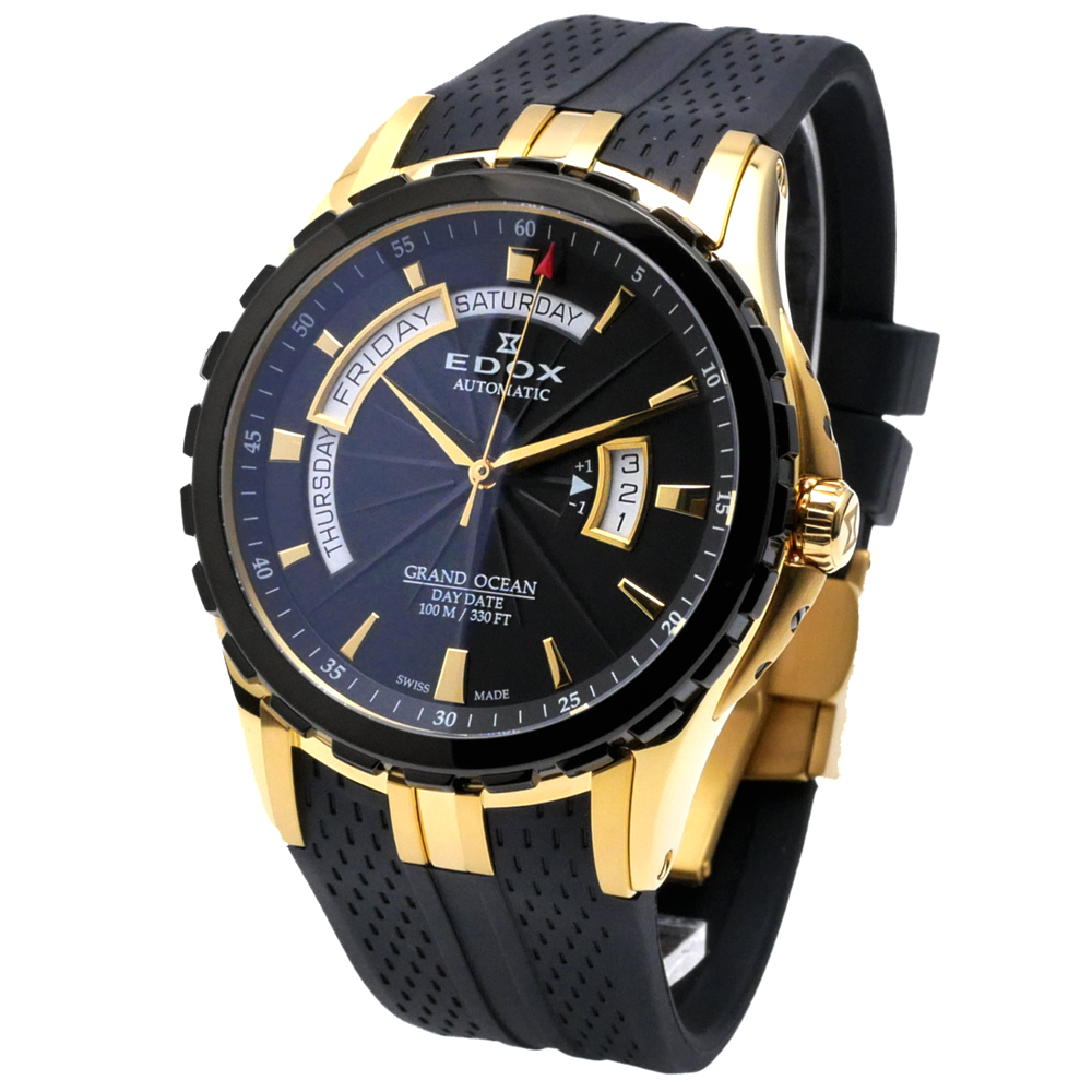 Edox Grand Ocean Gold Automatic Black Dial Men's Watch 83006-357JNC-NID
