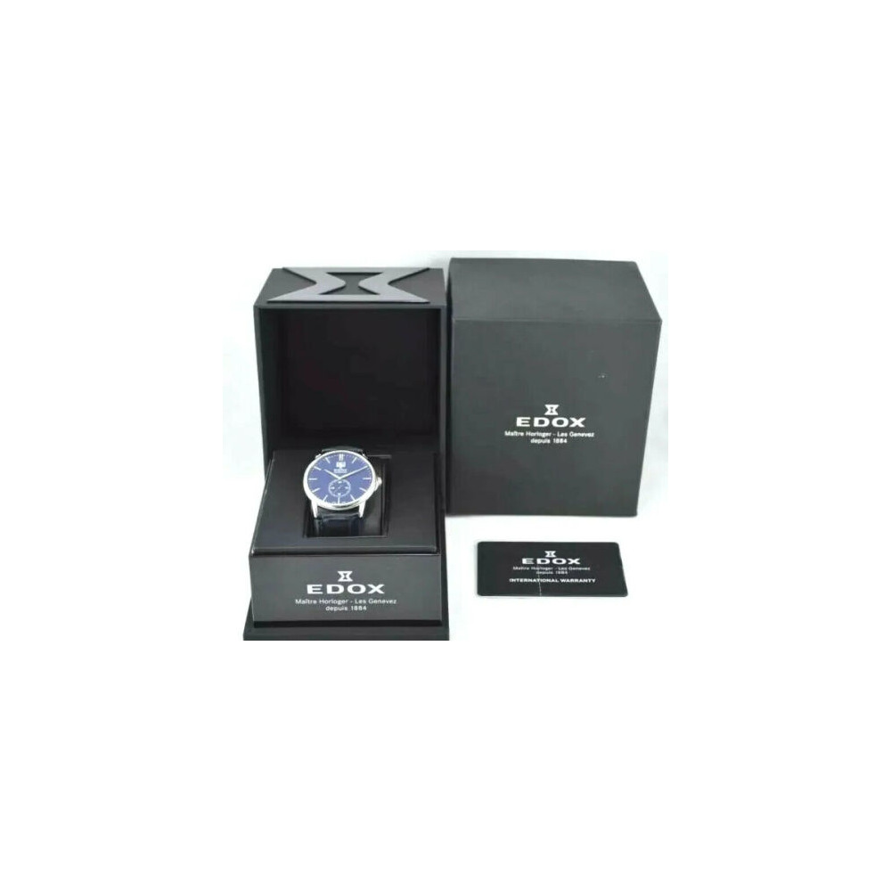 Edox Les Bemonts Blue Luxury Swiss Men's Dress Watch 64012-3-BUIN Leather Strap