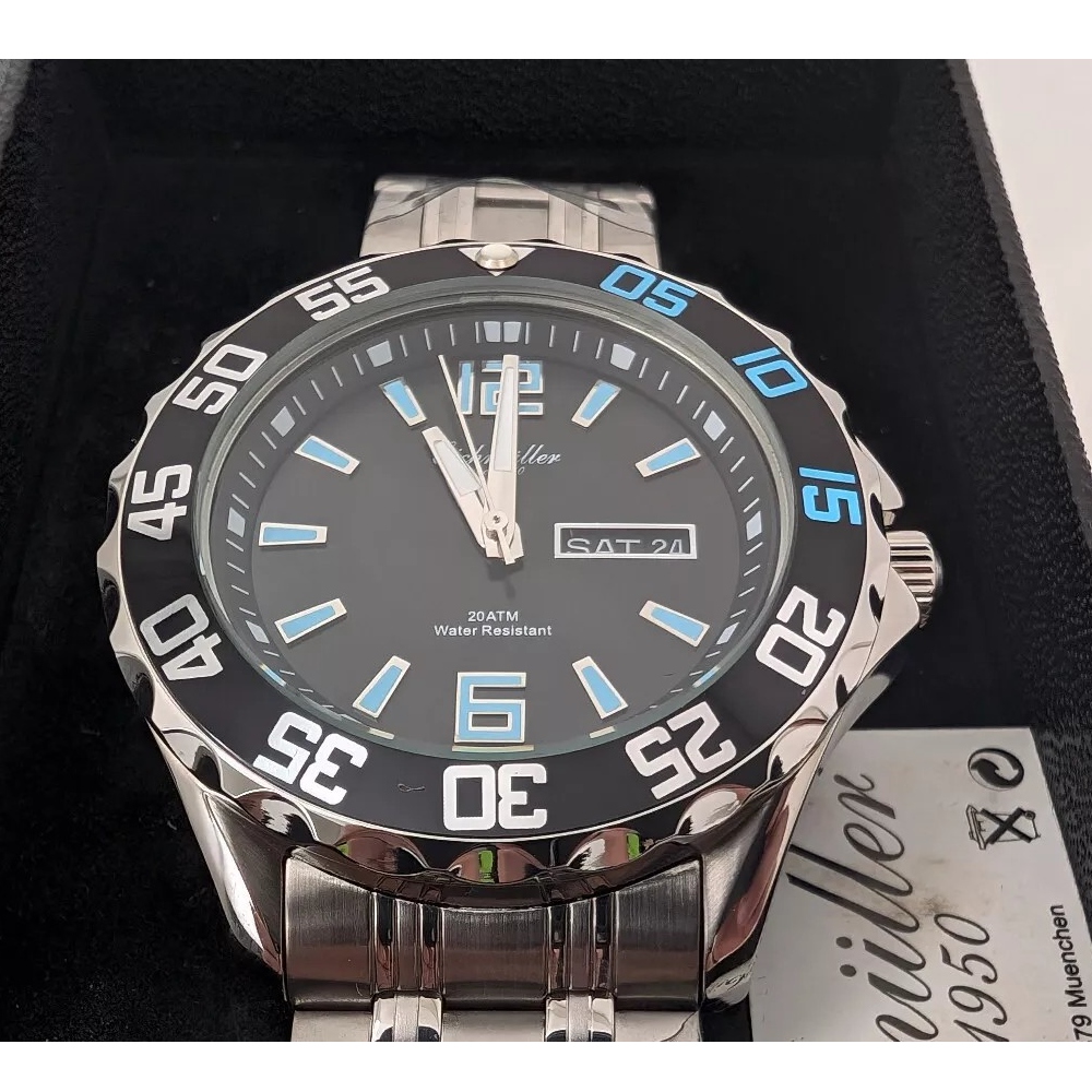 Eichmuller German Diver Men's Watch Stainless Steel Strap 20 ATM Blue Dial 41mm 3480-08