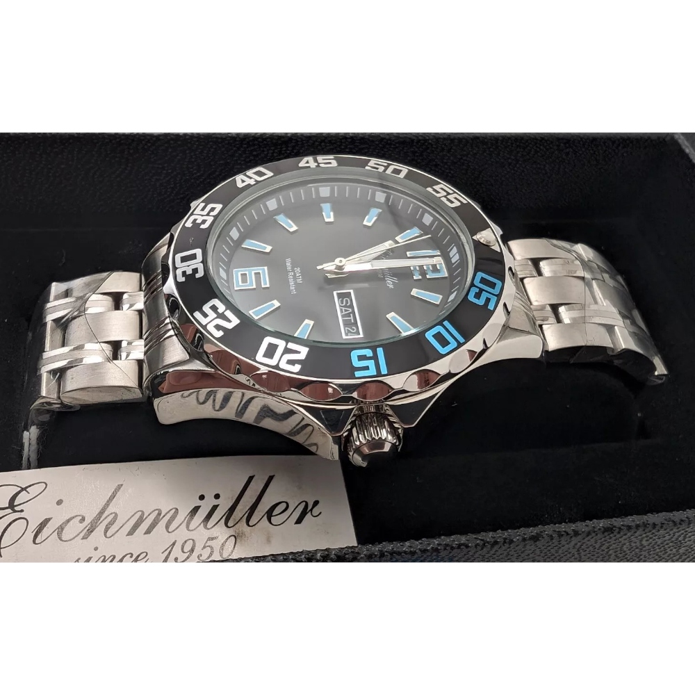 Eichmuller German Diver Men's Watch Stainless Steel Strap 20 ATM Blue Dial 41mm 3480-08