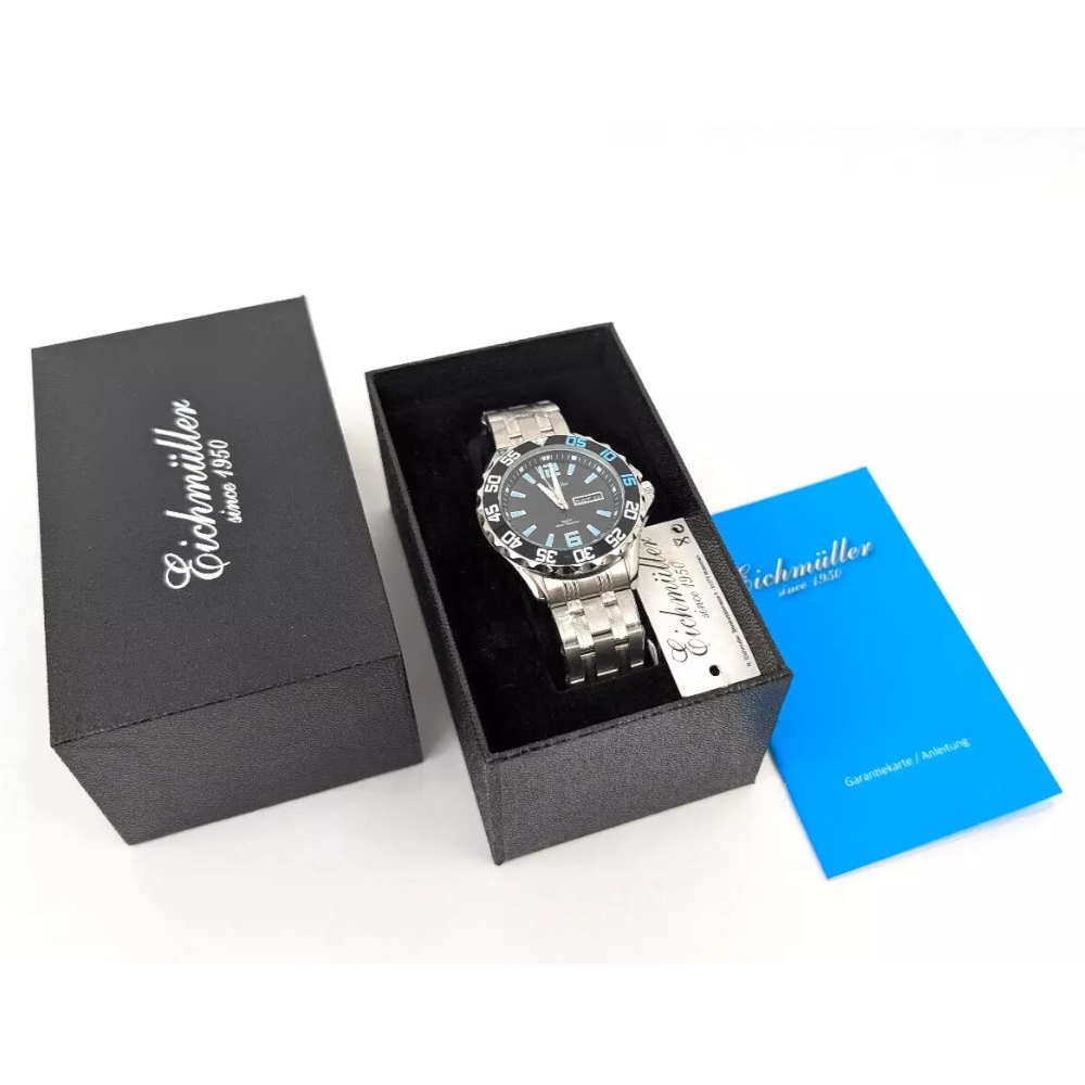 Eichmuller German Diver Men's Watch Stainless Steel Strap 20 ATM Blue Dial 41mm 3480-08