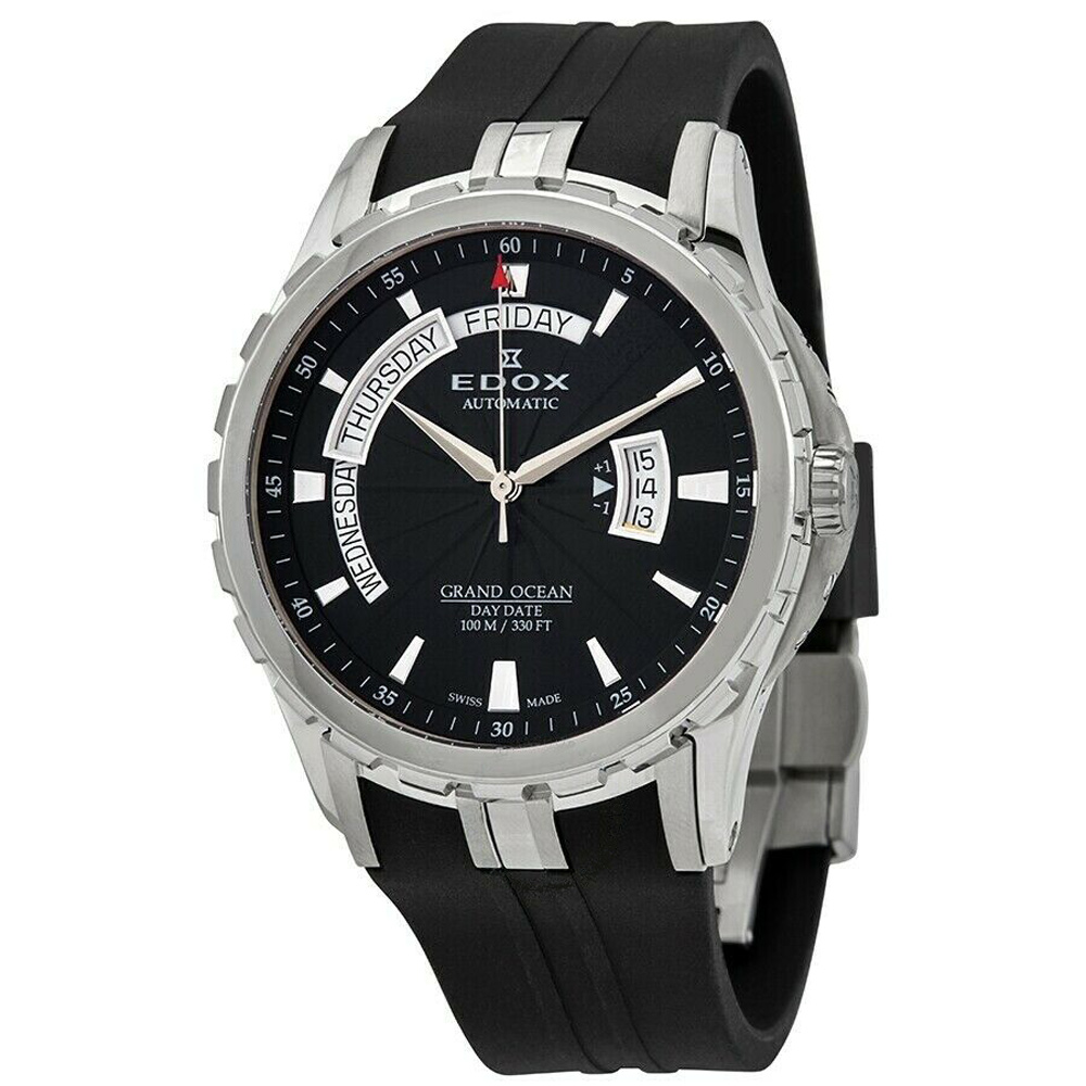 Edox Grand Ocean Automatic Men's Watch 44mm Day Date Black Dial 83006 3CA