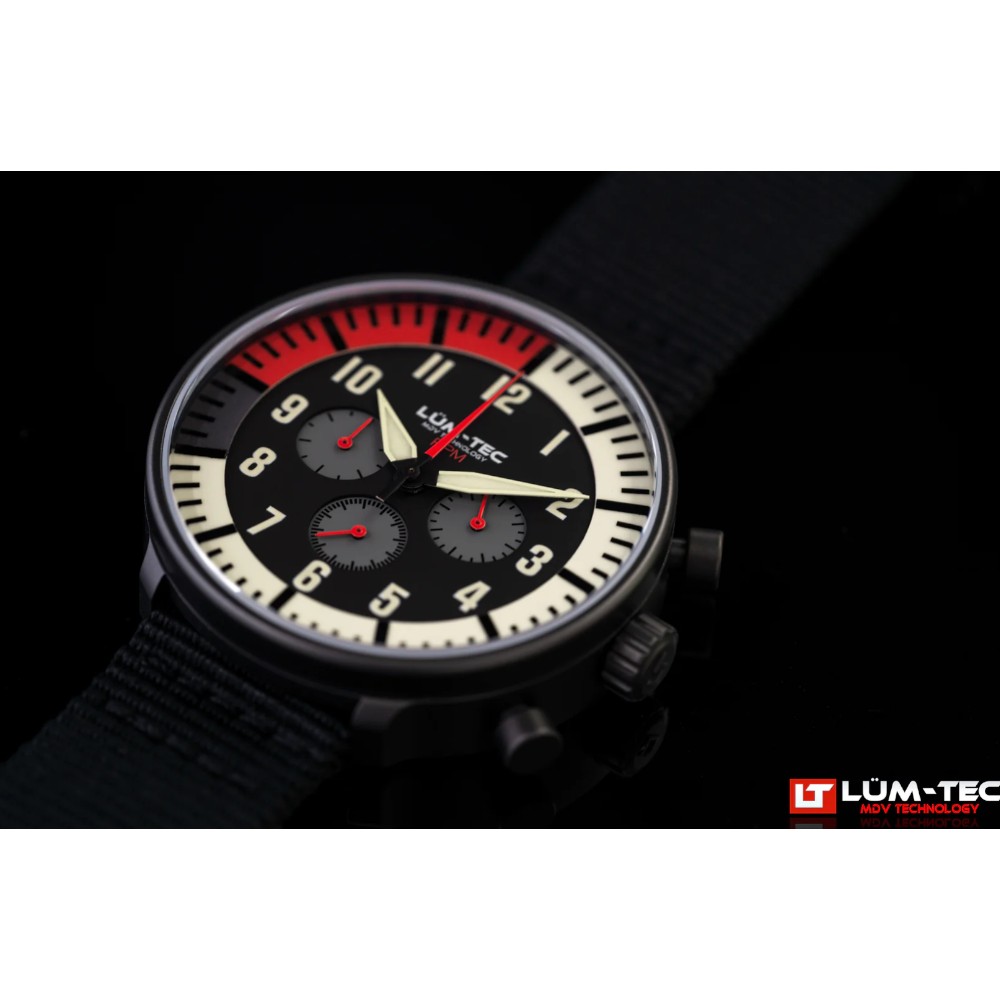Lum-Tec RPM 1 MDV Technology 43mm Quartz Miyota OS20 Bezel Grey Dial Black Red