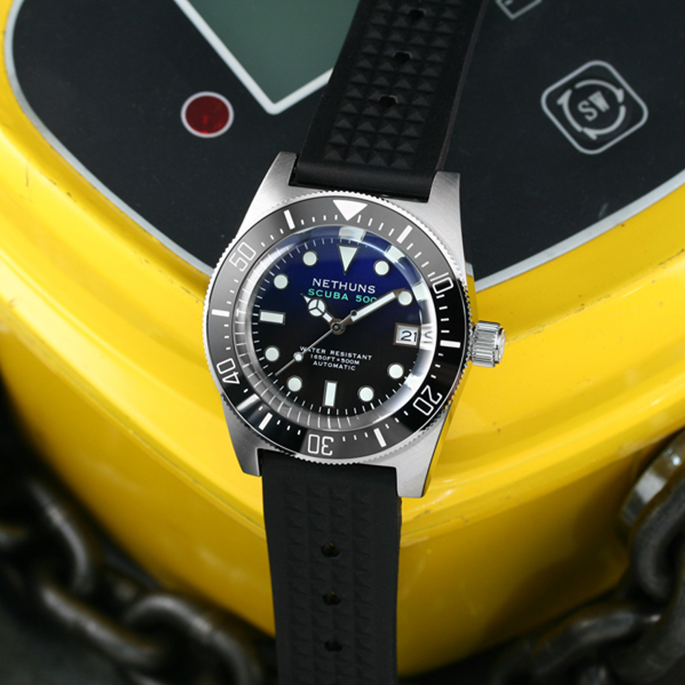 Nethuns Scuba 500 Men's Automatic Watch 41mm Black Ceramic Bezel/Gradient Blue Dial SS514B