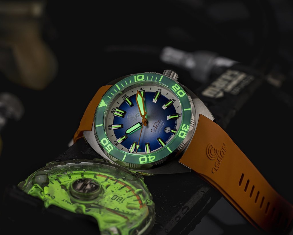 Ocean Crawler Core v3 Diver Men's Watch 44mm Aqua Bezel Blue Dial