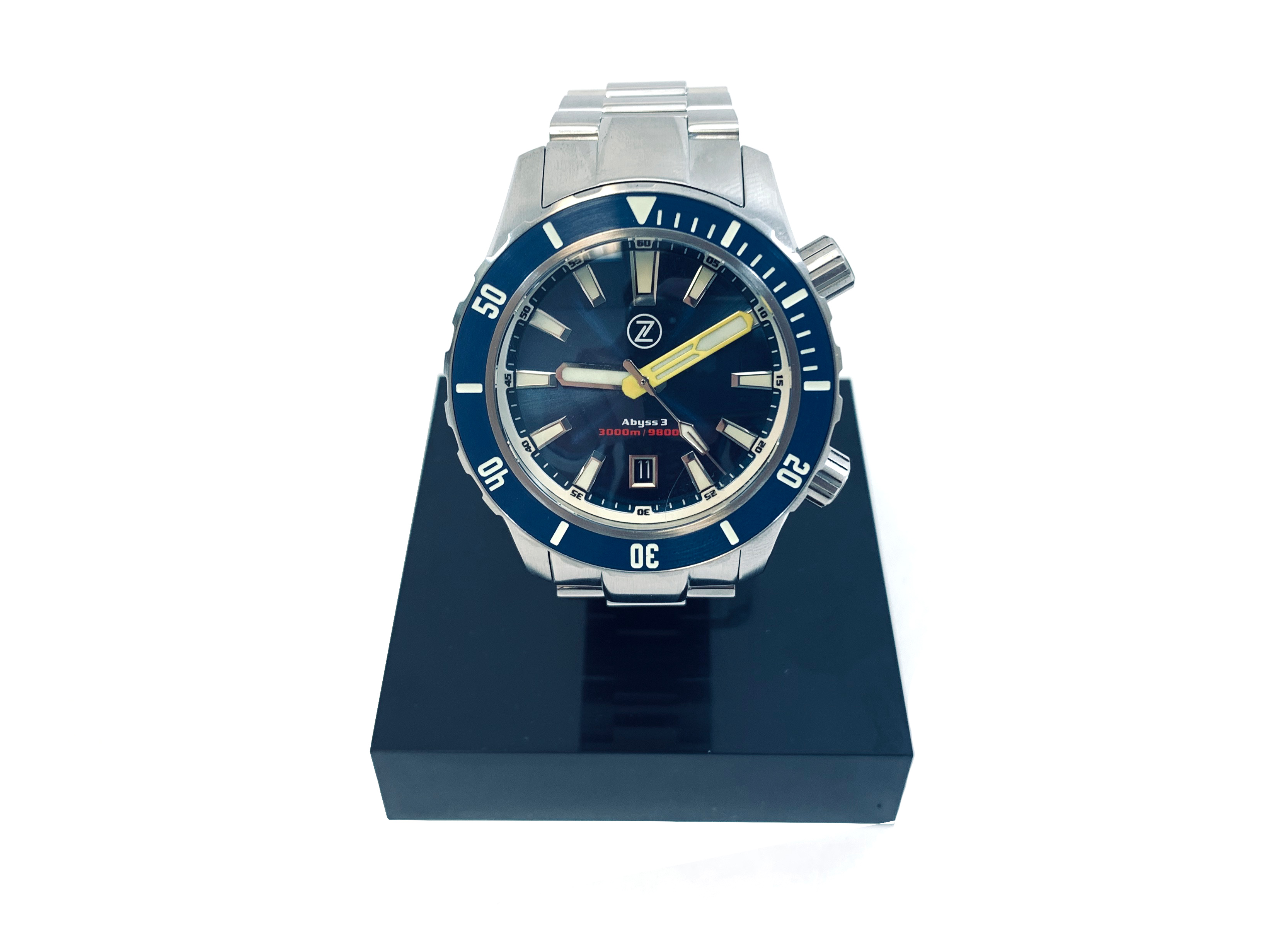 Zelos Abyss 3 3000M Steel Midnight Blue Ceramic Bezel 43mm Yellow hands Limited Edition Automatic Diver Watch