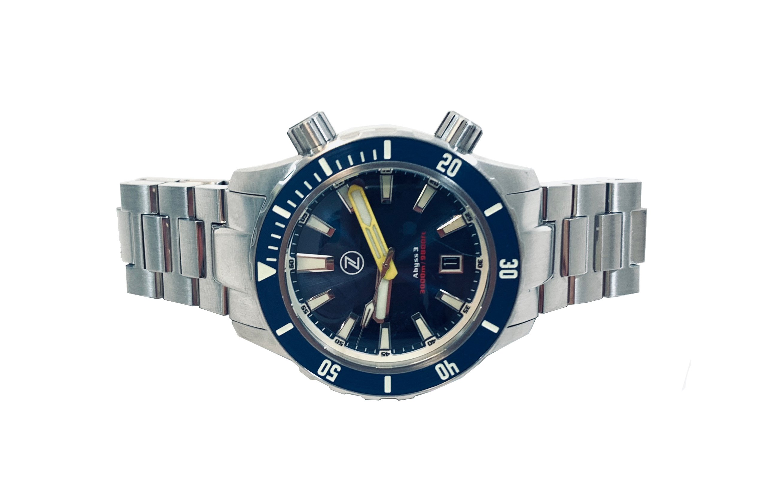 Zelos Abyss 3 3000M Steel Midnight Blue Ceramic Bezel 43mm Yellow hands Limited Edition Automatic Diver Watch