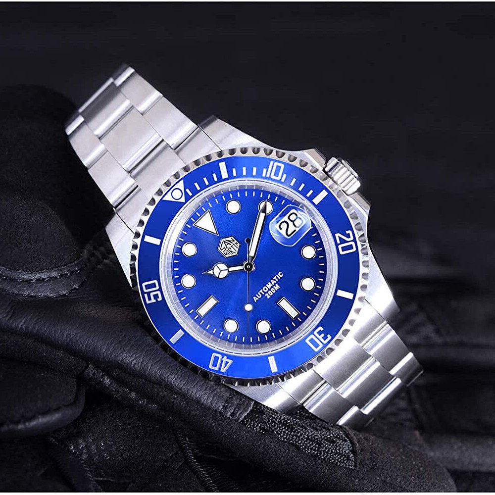 San Martin SN019-G 41mm Water Ghost Automatic Diver Watch Blue Ceramic Bezel