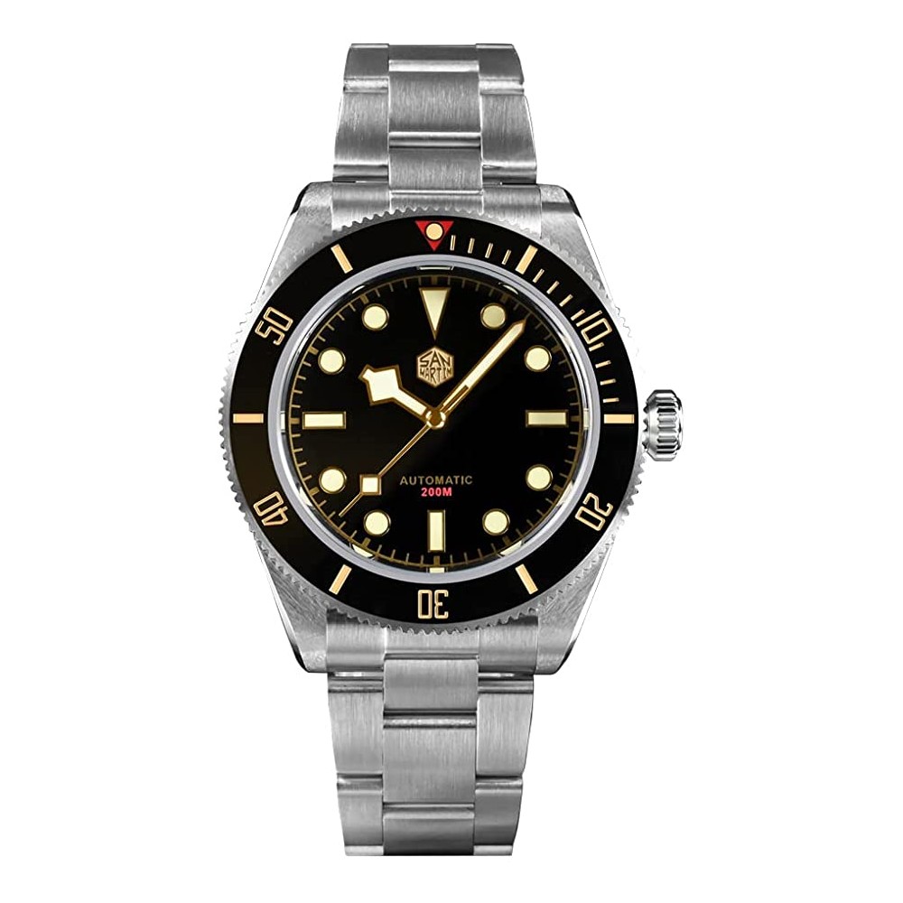 San Martin SN008-G v2 40mm Black Automatic Diver Watch PT5000