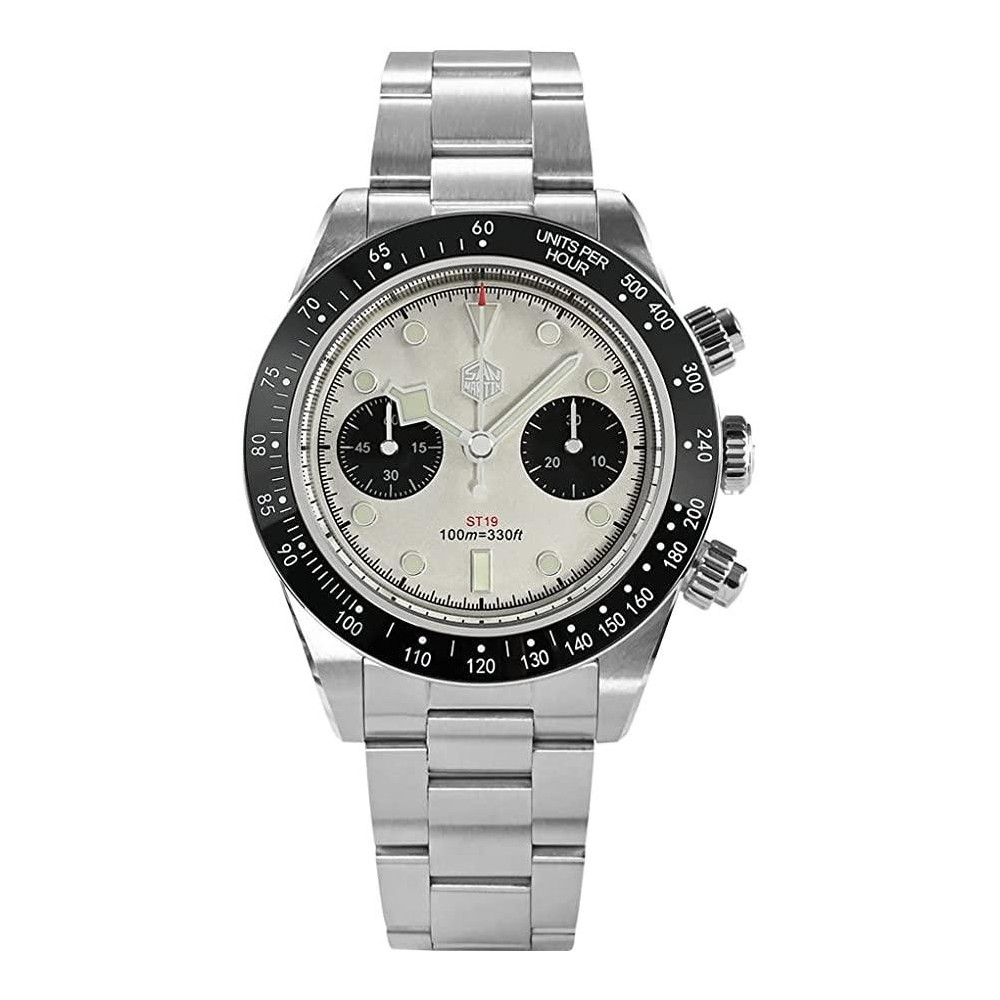 San Martin White Panda BB 40mm Chronograph Retro Mens Automatic Watch