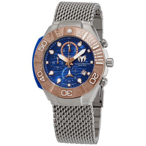Technomarine Reef Black Chronograph Quartz Blue And Rose Gold Dial Men's Watch TM-519005