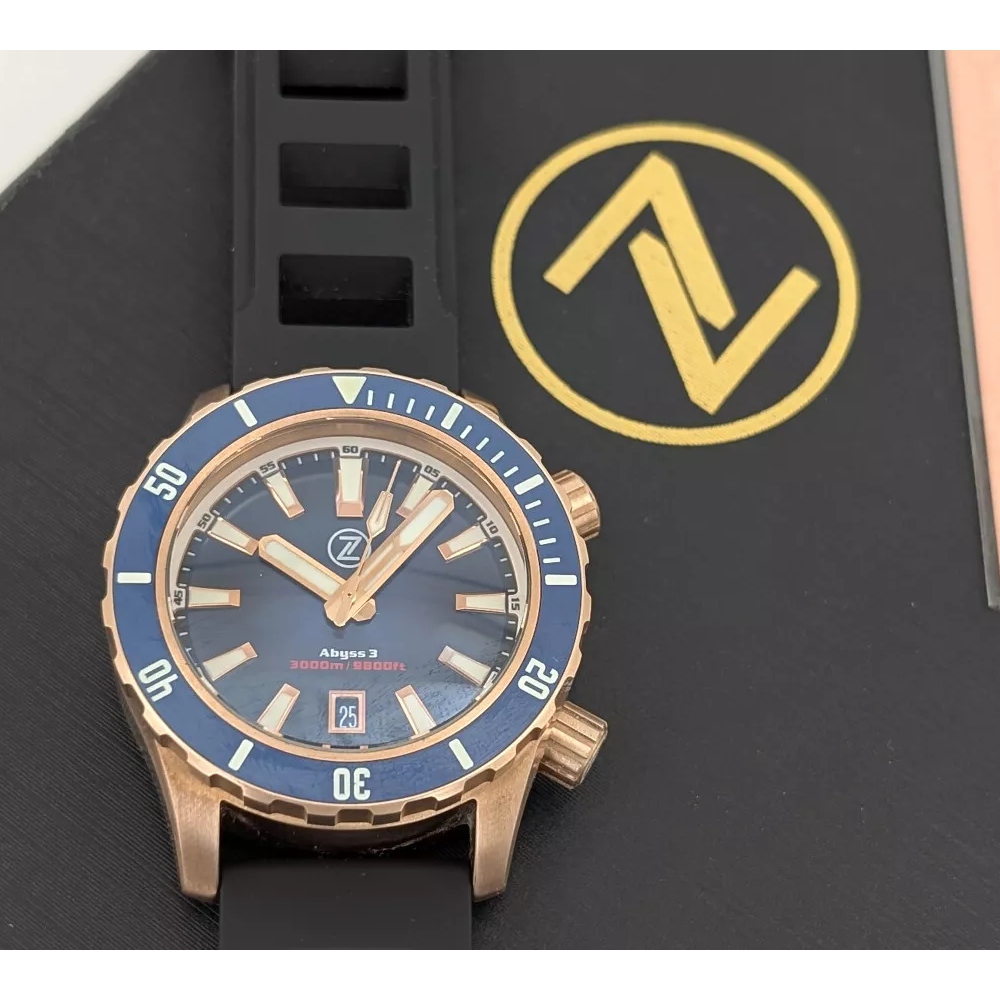 Zelos ABYSS 3 3000M Bronze Midnight Blue 43mm Automatic Diver Watch