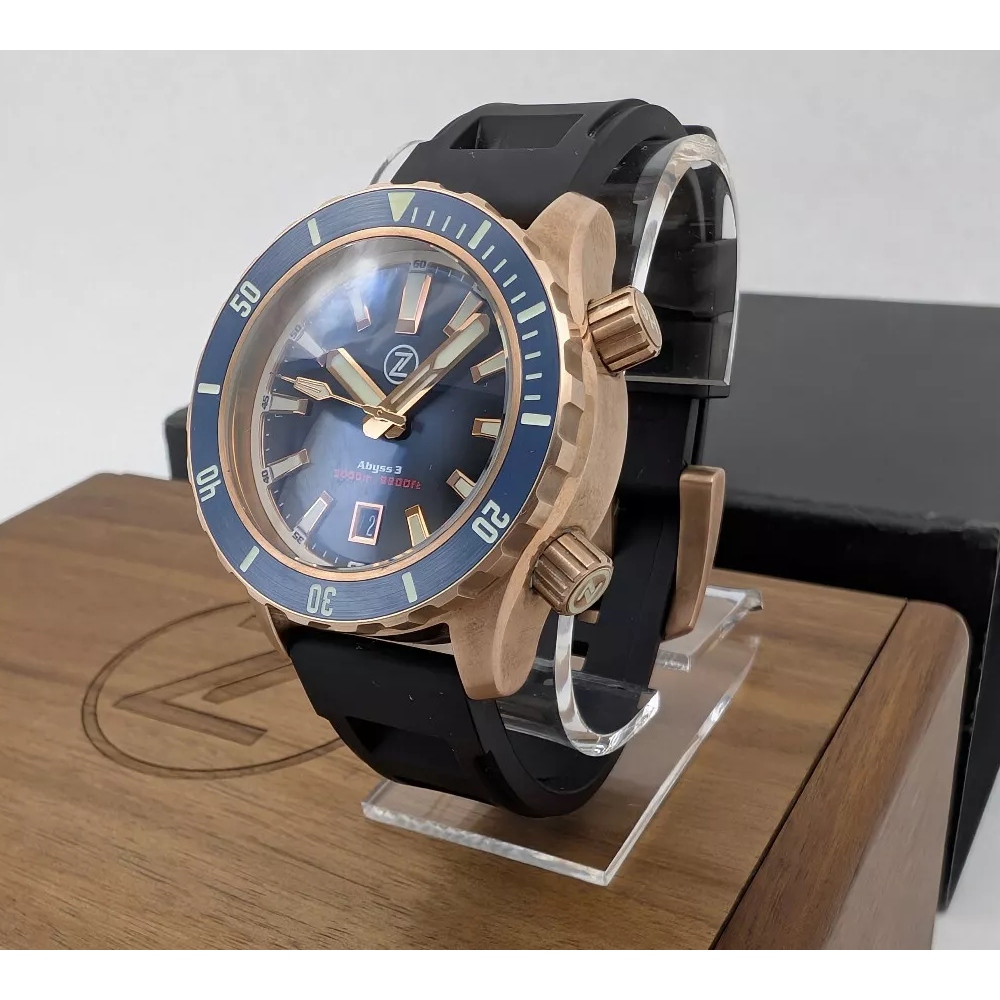 Zelos ABYSS 3 3000M Bronze Midnight Blue 43mm Automatic Diver Watch